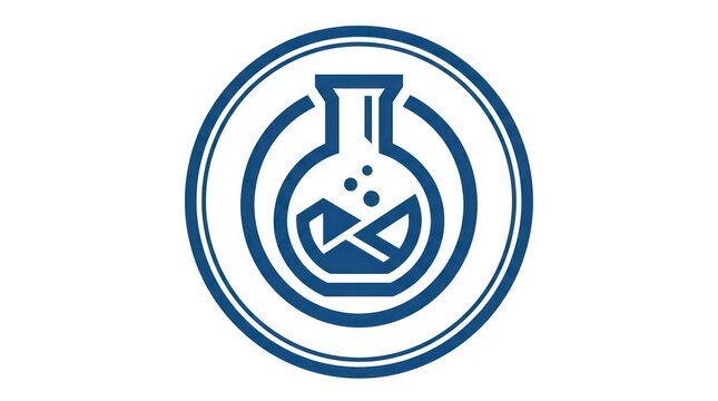 Laboratory logo with glass flask and test tube icon. Minimalist science badge for research, medical, and biotech branding.