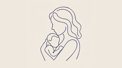 Minimalist Line Art Illustration of Mother Holding Baby with Love