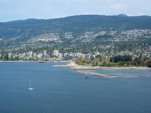 Panoramic view of West Vancouver from Prospect Point Lookout in Stanley Park on a sunny day - Vancouver BC, Canada