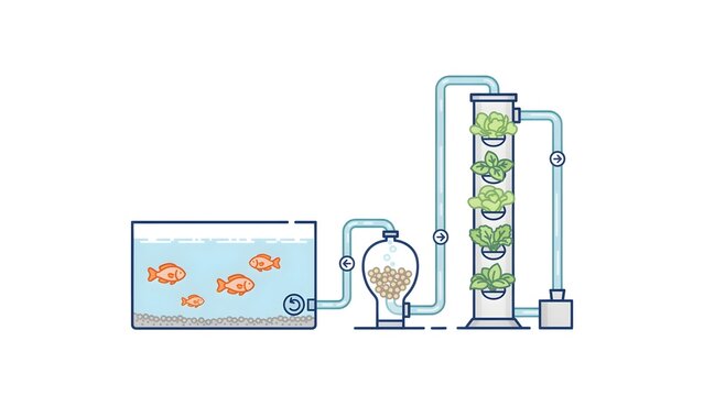 Closed Loop Vertical Aquaponics Hydroponics Farming System Diagram