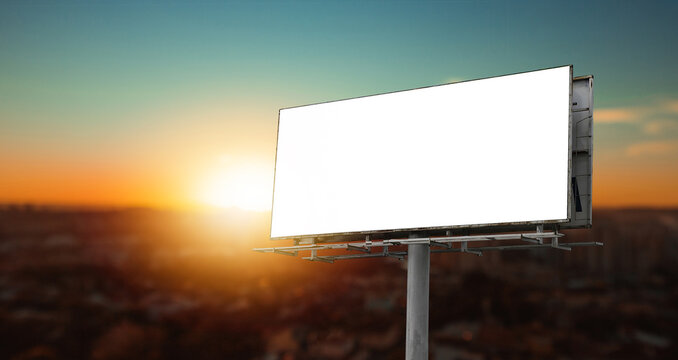 White Ads Billboard Mockup at Night with City Lights and  Cinematic Bokeh Background