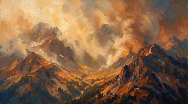 Wildfire Smoke over Mountain Range, Majestic Smoke Over Enchanted Mountain Peaks