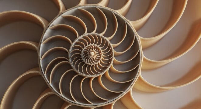 Intricate cross-section of a nautilus shell revealing spiral patterns and natural beauty.
