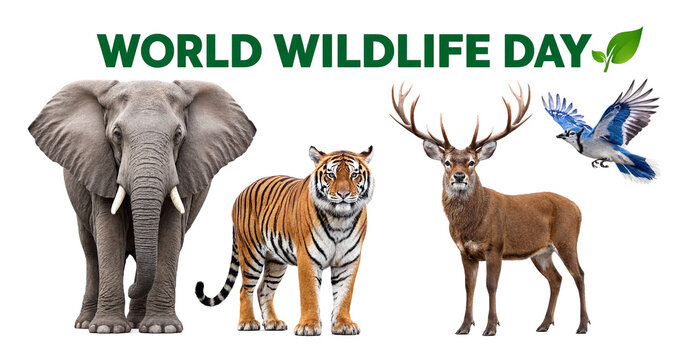 Celebrate world wildlife day with stunning animals including elephant tiger deer and bird illustration