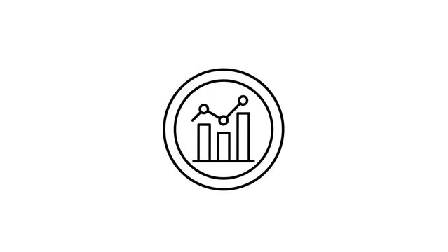 Simple line icon showing upward trending bar chart with growth line inside circular frame design