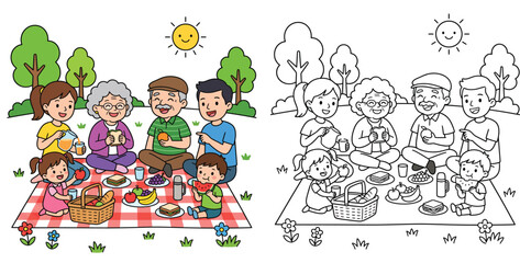 Fototapeta premium Happy family picnic in the park