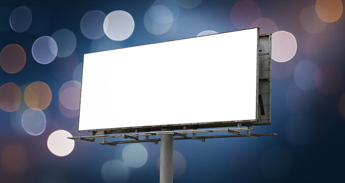 Blank White Billboard Mockup on Modern City Skyline Background Sunset