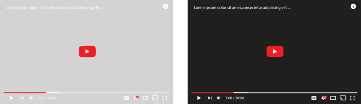 YouTube Video Player UI Interface Template in Light and Dark Mode Vector Illustration