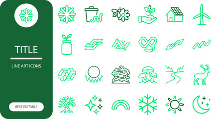 Obraz premium Set of minimalist line art eco-friendly and nature icons