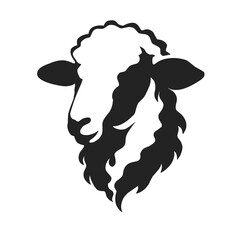 Fototapeta premium Minimalist Black and White Sheep Head Silhouette Logo, Three Quarter Front View Ram Mascot, Modern Vector Style Farm Animal Emblem with Curly Wool, Bold Monochrome Livestock Icon Isolated 
