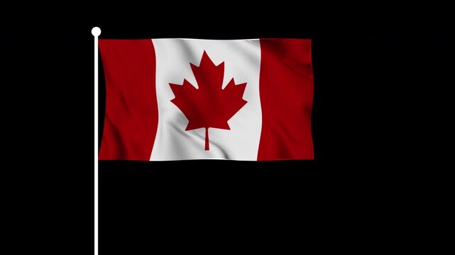 Waving National Flag of Canada Isolated on Black Background for Patriotic Motion Graphics and Digital Media, Transparent Flag animation of canda