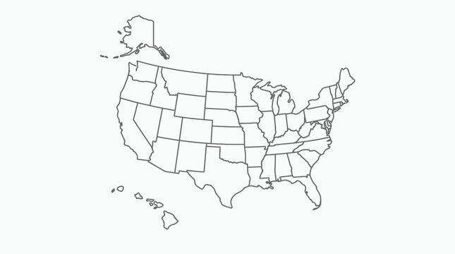 Outline map of the United States showing all 50 states and their borders.