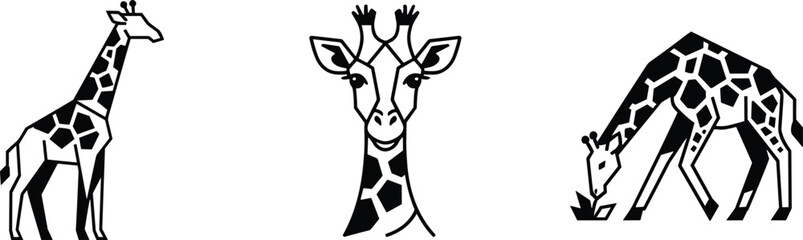 Giraffe vector illustration set featuring modern minimalist geometric safari animal icons isolated on white background © MSTNAJMA