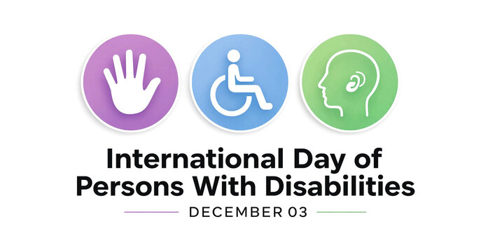 Colorful circular icons representing disabilities with text international day of persons with disabilities december 03