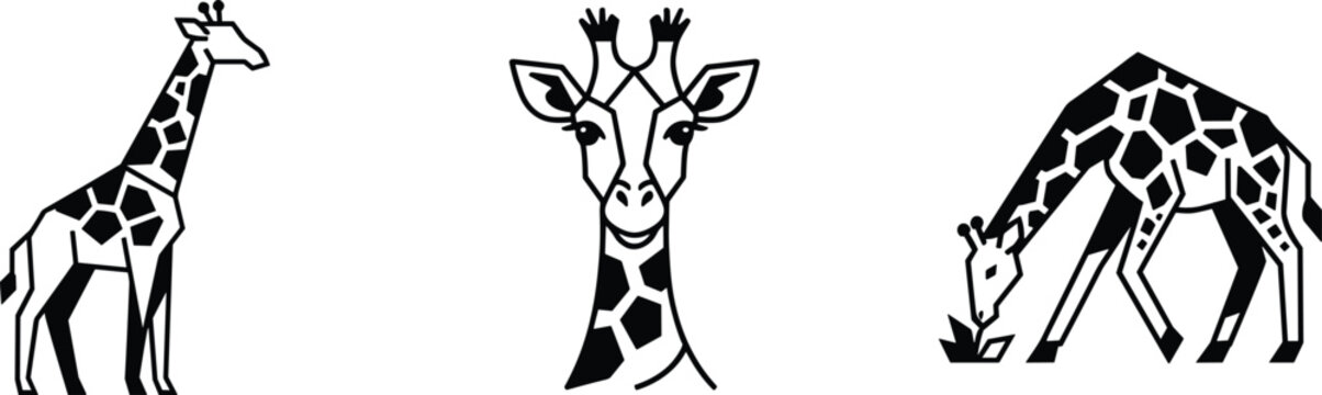Giraffe vector illustration set featuring modern minimalist geometric safari animal icons isolated on white background