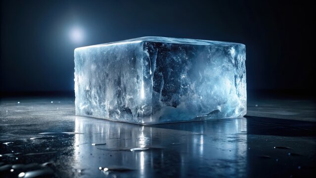 A rectangular block of ice floats majestically against the inky darkness its frozen form a fleeting work of art