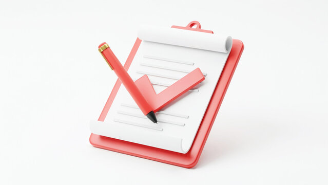 Red clipboard with pencil crossed out on blank lined paper indicating cancellation or rejection