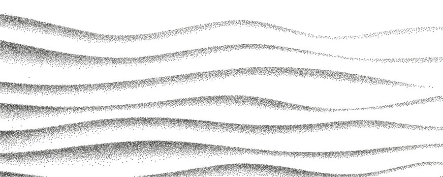 Abstract rice field contour lines. Black stipple grain wave texture with vintage halftone effect. Organic topographic landscape pattern, dotted terrain vector background illustration