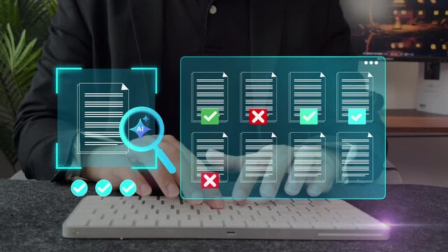 AI Document management concept, Artificial intelligence, check electronic documents