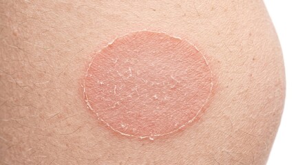 Fototapeta premium Macro view of ringworm tinea corporis fungal infection circular red rash on human skin