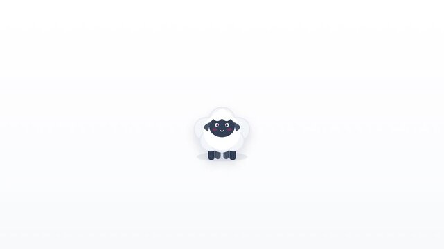 Minimalist animated sheep icon bouncing on plain white background