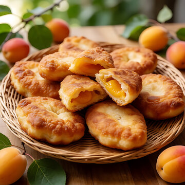 Pies, fried, cherries, apricots, strawberries, frying pan, dough.