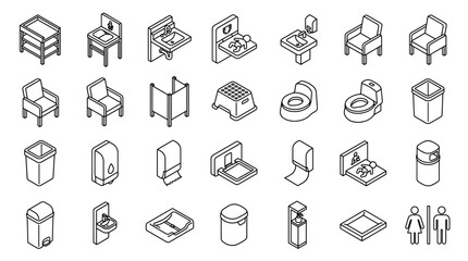 Fototapeta premium Isometric Baby Care and Restroom Icon Set