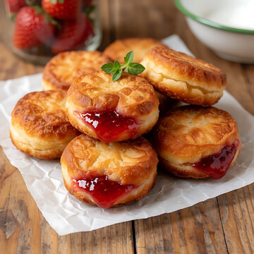 Pies, fried, cherries, apricots, strawberries, frying pan, dough.