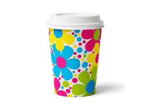 Colorful polka dot disposable coffee cup with lid