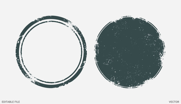 Grunge circle stamps distressed round badge frame texture stamp mark vector set isolated
