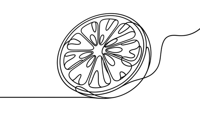 Minimalist lemon slice drawing on white background.