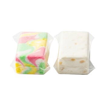 Colorful and plain soaps in packaging isolated on transparent background