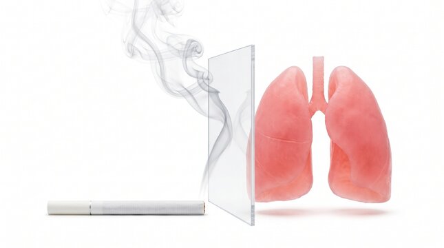 Healthy human lungs protected behind glass barrier from harmful cigarette smoke anti smoking health medical concept 3D rendering