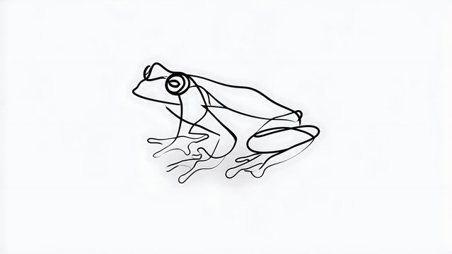 Line art frog illustration on white background.