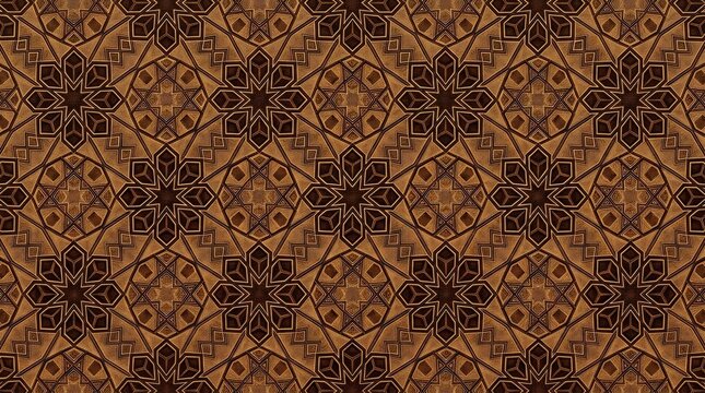 Intricate brown geometric star pattern with repeating symmetry