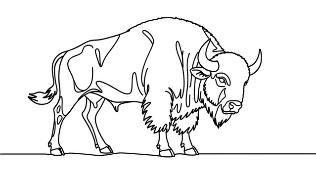 Bison line drawing illustration white background.