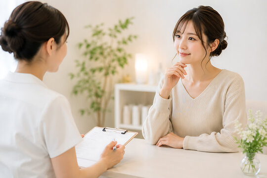 美容サロンでカウンセリングを受ける女性