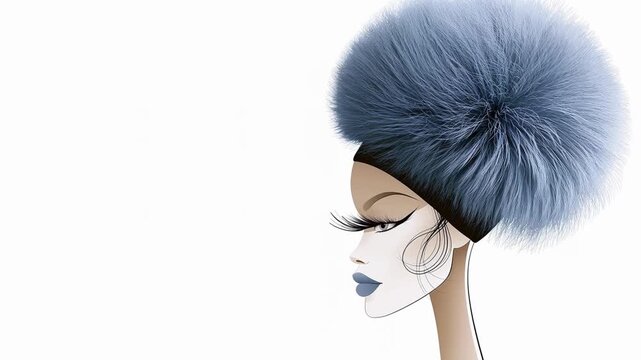 A beautiful girl drawn with lines in a winter fur hat