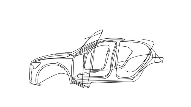 Car body sketch line art white background.