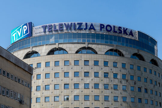 Warsaw, Poland - June 26, 2026: Telewizja Polska TVP headquarters building exterior in Warsaw
