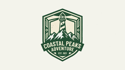 Obraz premium Coastal Peaks Adventure Lighthouse Emblem Logo Design.