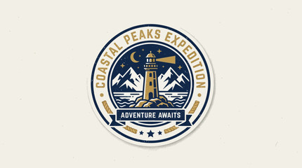 Naklejka premium Coastal Peaks Expedition Lighthouse Adventure Awaits Emblem.