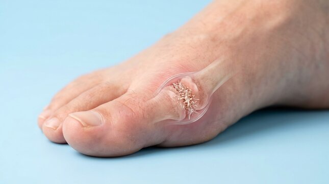 Bunion deformity on the big toe joint displays the structural displacement and localized inflammation commonly treated through podiatric intervention and supportive footwear modifications.