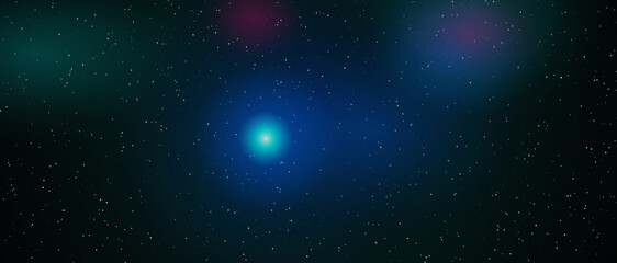 Deep blue glowing star within a dark cosmic nebula with scattered stars and hints of pink and green © sakhawatullah