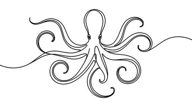 Elegant octopus line art illustration white background.