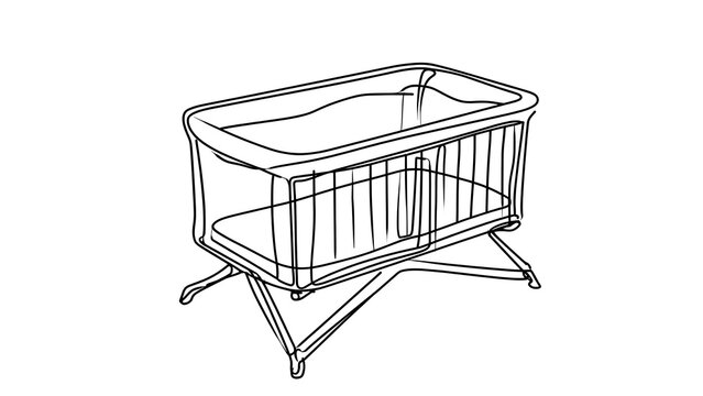 Baby crib line art white background.