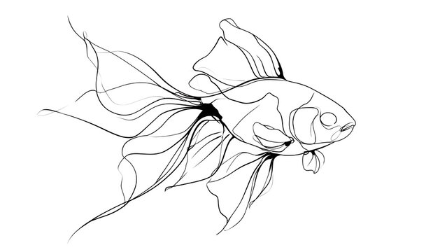 Elegant goldfish sketch on white background.