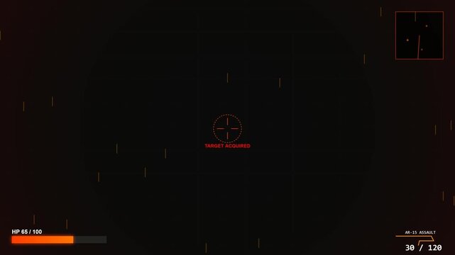 8 Seconds First Person Shooter HUD Interface with Health Bar and Ammo Counter on Dark Background