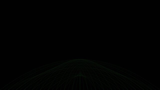 Abstract green binary flow arcs moving on a black background for technology and data concepts