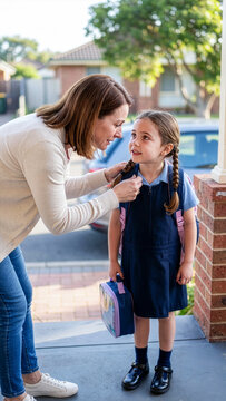 mother and daughter, first day to school